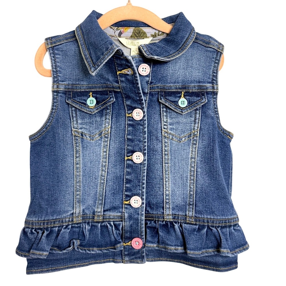Matilda‎ Jane Kids Girls Denim Vest Ruffle Hem Button Front Turquoise Pink